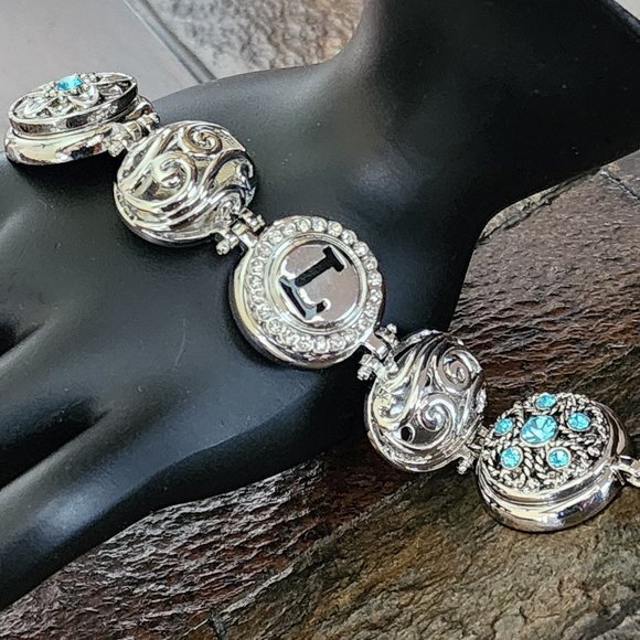 Gingersnaps Bracelet Initial L Removable Silver Tone Rhodium Rhinestone 6"- 8" - Picture 1 of 12